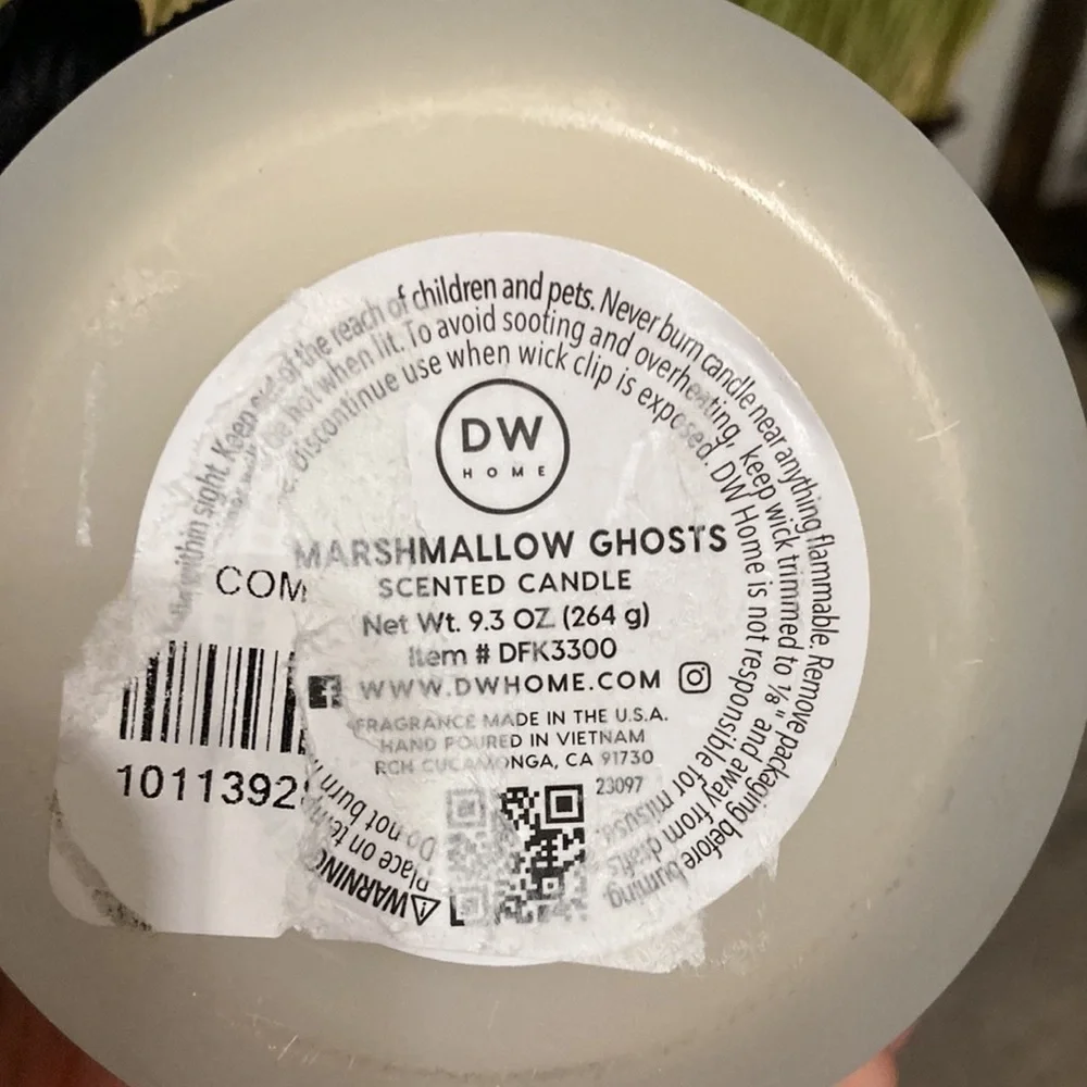 DW HOME MARSHMALLOW GHOSTS SINGLE WICK HALLOWEEN JAR CANDLE W/VELVET FLOWER